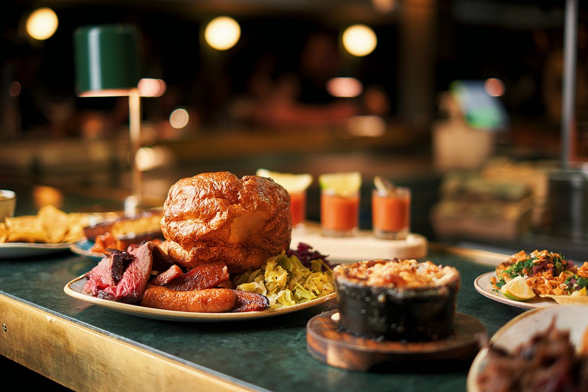 Giant Yorkshire pudding with Sunday roast at temper