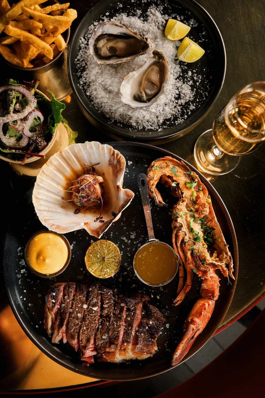 Grilled seafood and steak